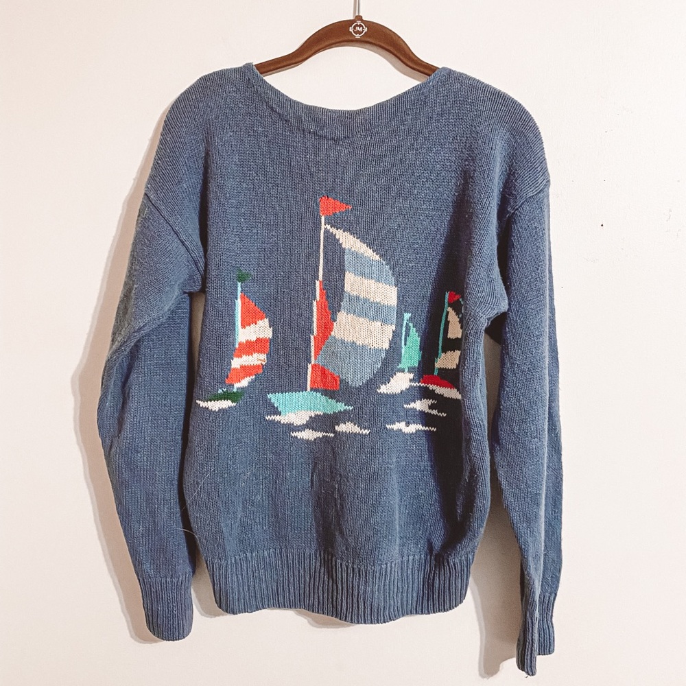 Vintage Sailboat Knit Cardigan Sweater